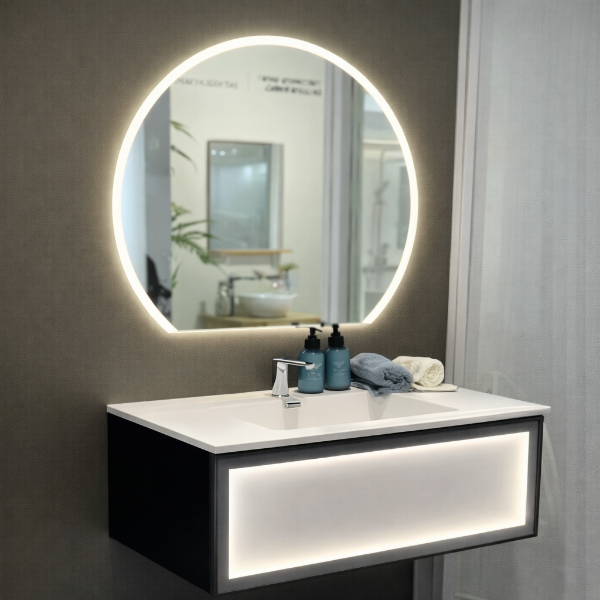 Picture of Elara bathroom furniture set, solid wood cabinet, ceramic basin, 100x55.5
