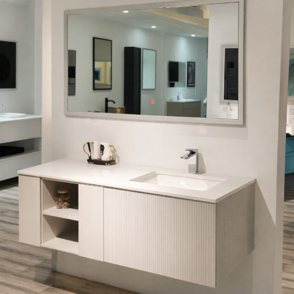 Picture of Tulip bathroom furniture set, solid wood cabinet, ceramic basin, grey, 100x55.5
