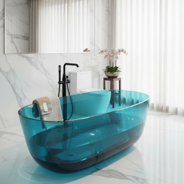 Picture of Transparent bathtub, resin, freestanding, lake blue, 180x90x56