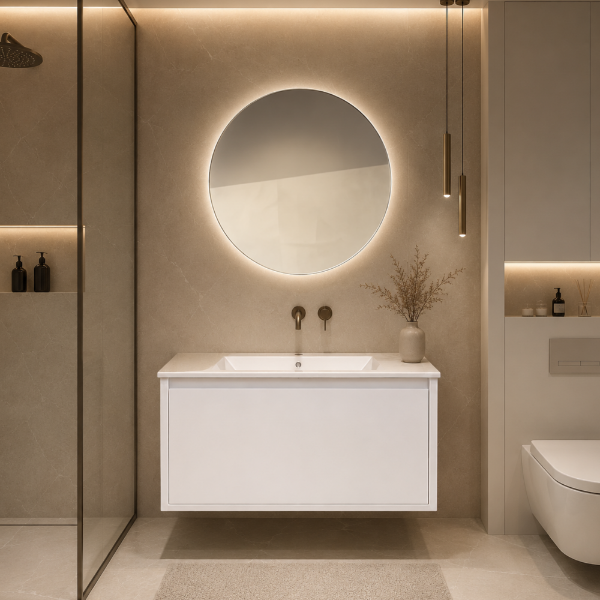 Picture of Riva bathroom furniture set, cabinet ply wood 80x46x37 + mirror 70x70, white