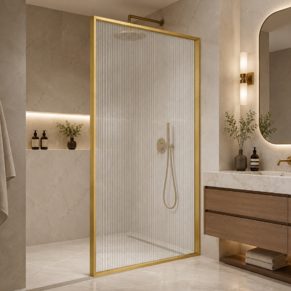 Picture of Shower glass, brushed gold profile, 120x200 5mm