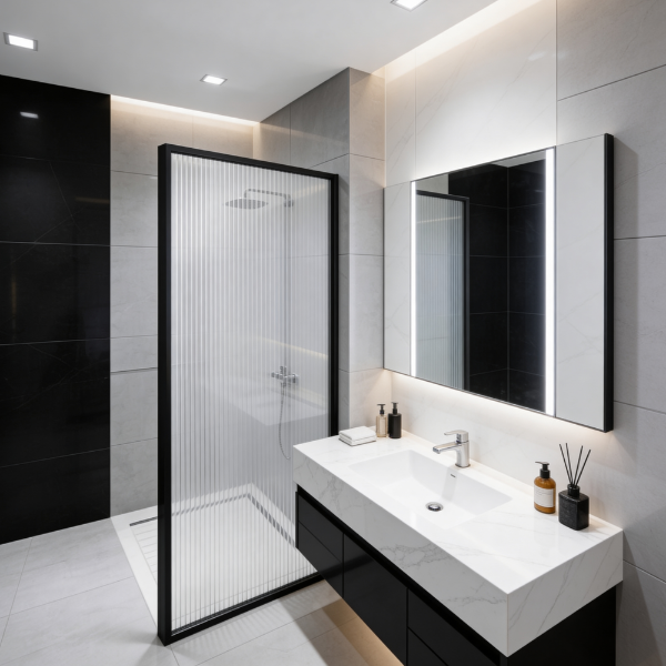 Picture of Shower glass, black profile, 90x200 5mm