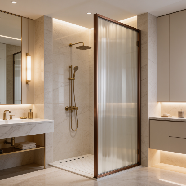 Picture of Shower glass, brushed rose gold profile, 90x200 5mm