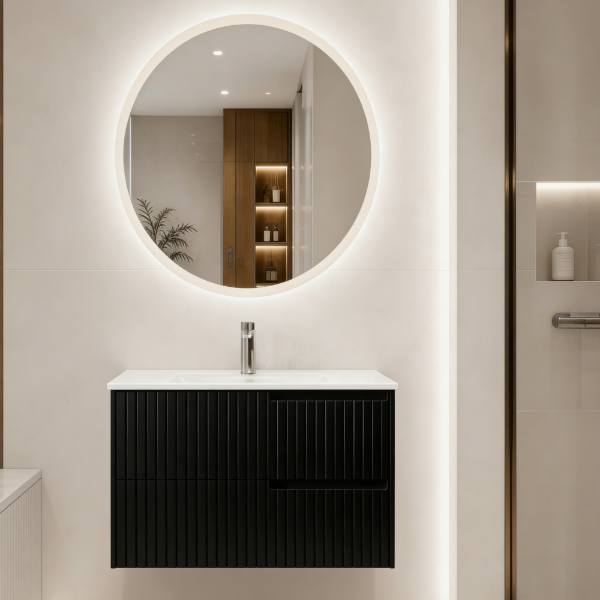 Picture of Round mirror for joy furniture black, touch screen with led, 80x80