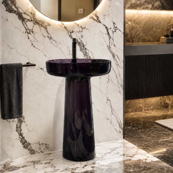 Picture of Transparent basin, resin, freestanding, deep purple, 48x48x85