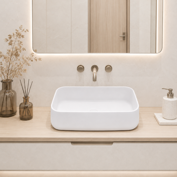 Picture of Basin solid, countertop, white, matte, 62x37x17
