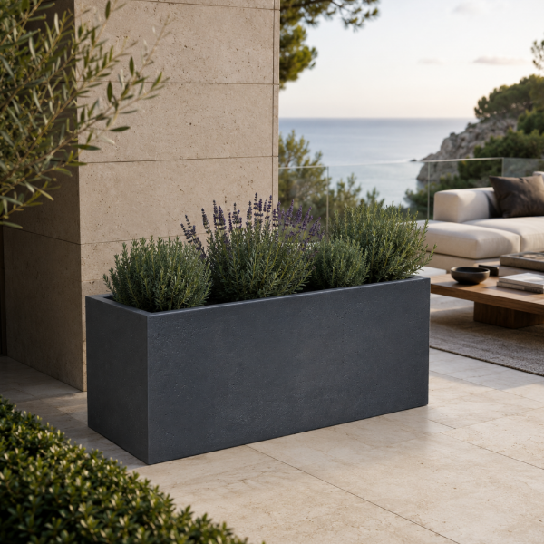 Picture of Vase, box, concrete surface, charcoal, 80x31x31cm