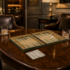 Picture of Backgammon, giobagnara x frau, walnut wood box,covered  in pelle frau leather, 35/70x44cm