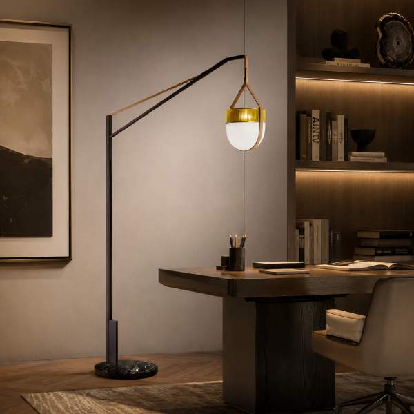 Picture of Floor lamp, xi, lamp shade amber and pearls camelo