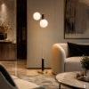 Picture of Floor lamp, steel brushed brass & opal glass&walnut wood finish: ab (s-013), size l65.4*h164cm, socket:e27*2