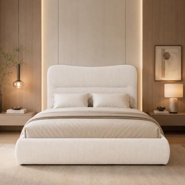 Picture of Bed, etto kind, fabric, cream for (180 cm matress), 200x228x126cm
