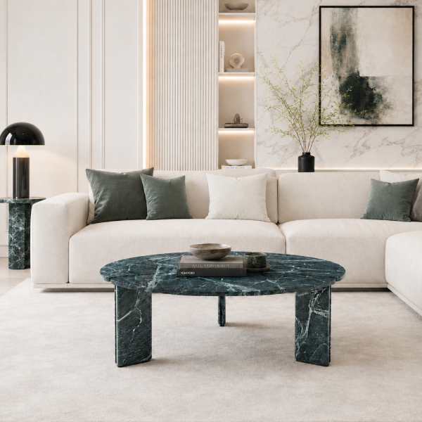 Picture of Big top coffee table, corolla, green marble, dia.100x35cm