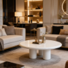 Picture of Coffee table, axis, panel and frame creamy glossy, fiberglass legs, dia.100x35cm
