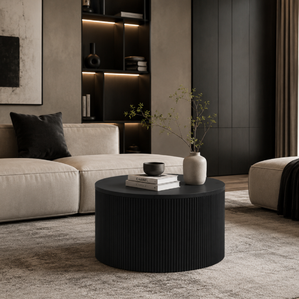 Picture of Coffee table, tris, wood, black matte, dia.80x35cm