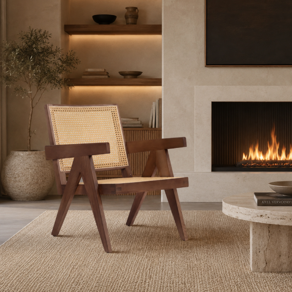 Picture of Lounge chair, vintage, wood walnut, cream, 56x71x71cm