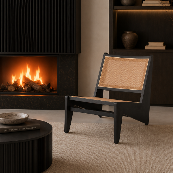 Picture of Lounge chair, vintage, wood black matte,  beige, 58x76x61cm