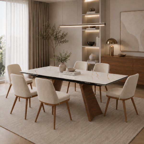 Picture of Dining table, icaro, wood-ceramic, white, 200(250)(300)x100x77(64)h cm