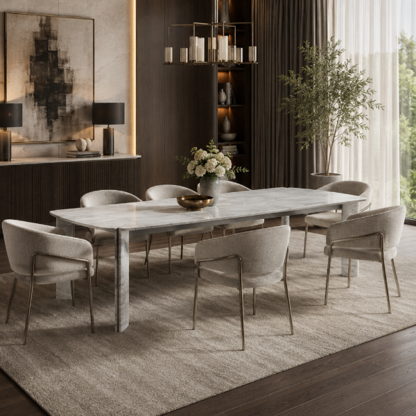 Picture of Dining table, dua, marble, white, 240x110x76cm
