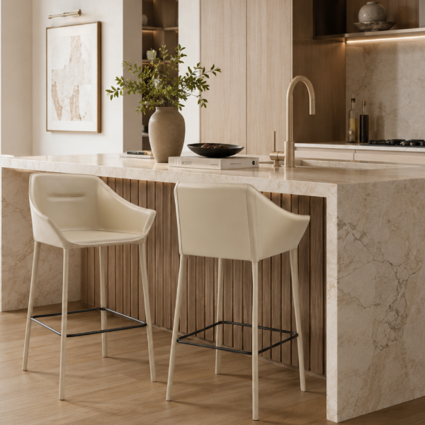 Picture of Bar stool, nicky, leather, light grey, 65x56x101cm 