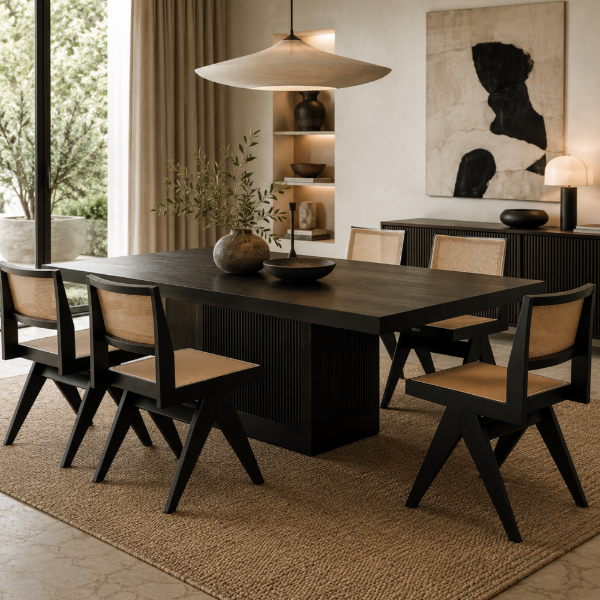 Picture of Dining chair, vintage, wood black matte, beige, 48x57x82.5cm