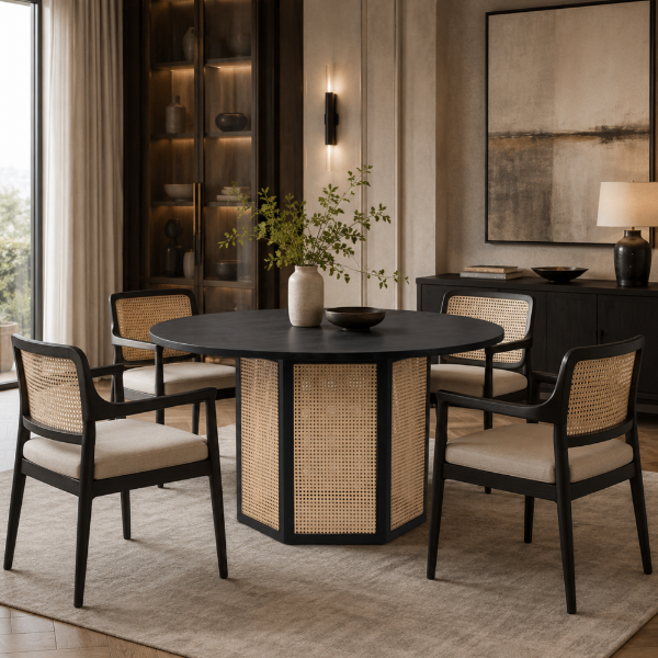 Picture of Dining table, sinclair, wood, black-cream, dia.120x75cm 