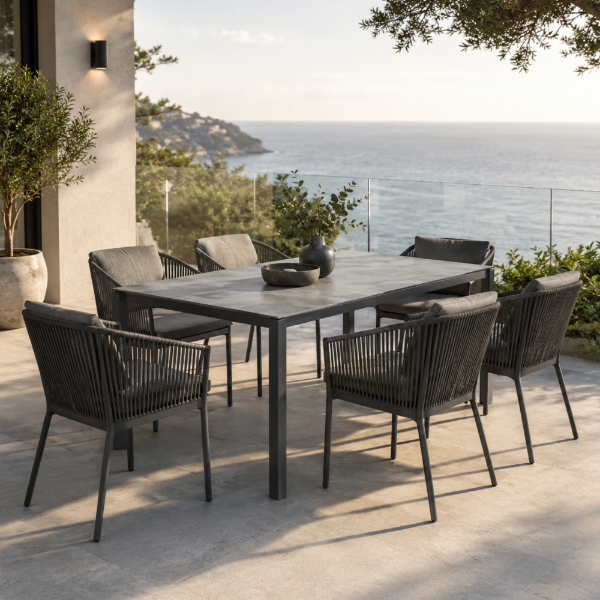 Picture of Dining table, pranzo,extendable, metal structure + hpl base, anthracite, 160/210 x 90 cm