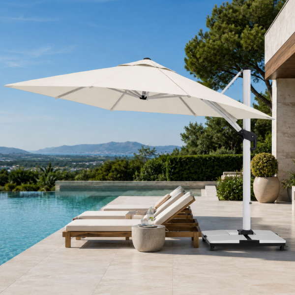 Picture of Umbrella, mykonos, fabric+aluminum, white, 300x300