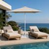 Picture of Umbrella, centra, aluminium white matt and fabric, vanilla,  push up system, no flaps, square, dia.2.1x2.1cm
