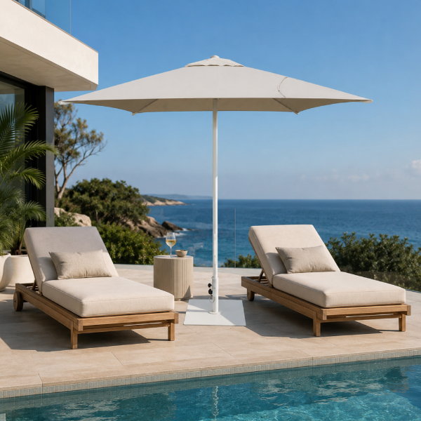 Picture of Umbrella, centra, aluminium white matt and fabric, vanilla,  push up system, no flaps, square, dia.2.1x2.1cm