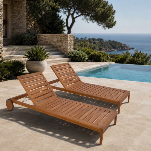 Picture of Sunlounger, isla, teak natural, cushion tabacco, 208x73x26cm