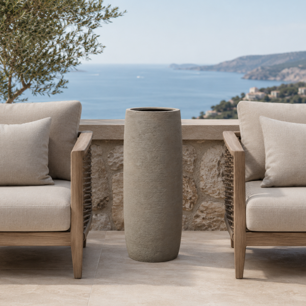 Picture of Vase, long barrel, with 2nd bottom, sand surface, machiato, dia.45x112cm