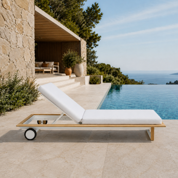 Picture of Sunlounger, maui, teak natural, aluminium, white