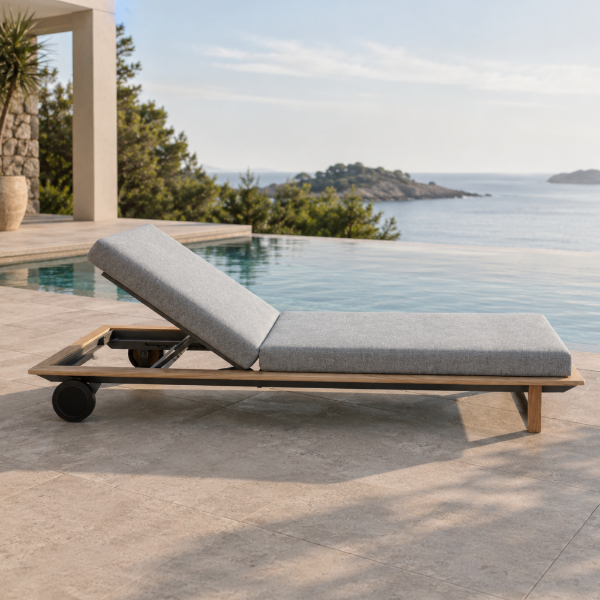 Picture of Sunlounger, maui, teak natural- aluminium grey metallic, 209.3x86.2x33.5cm
