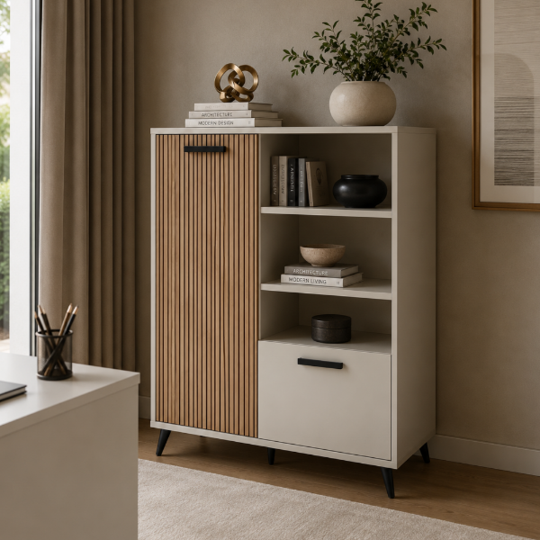 Picture of Bookcase, bravo teen, wood, cashmere/ strippedwood, 110x132x35cm