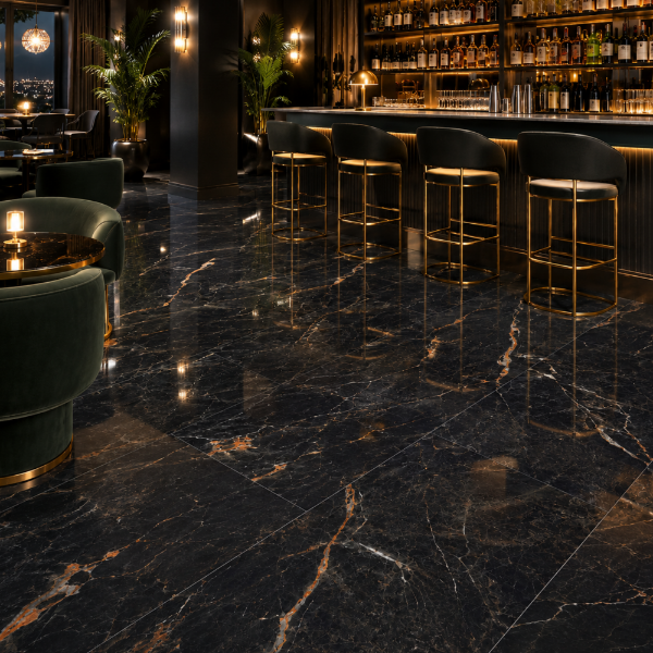 Picture of Floor tile cosmos black crystal, marble effect, glossy, 60x120