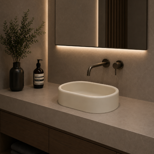 Picture of Itaca oval basin, ceramic, countertop/freestanding, linen, matte, 65x45cm