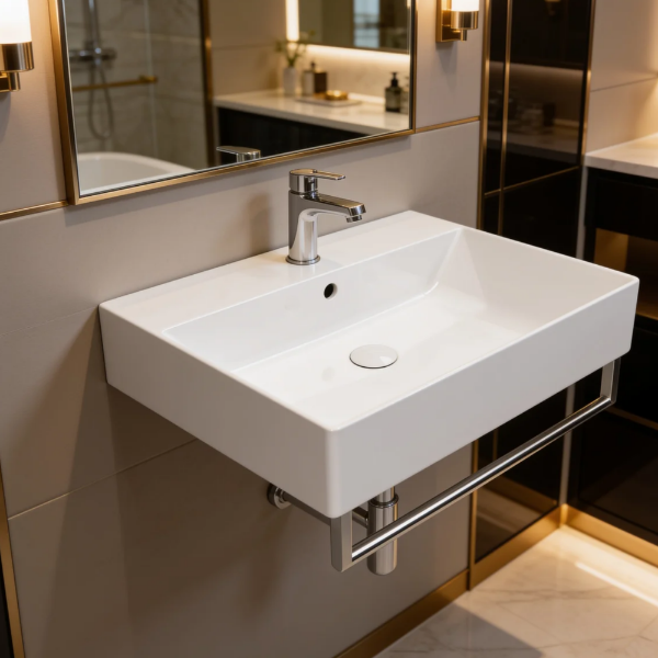 Picture of Kube x rectangular basin, ceramic, countertop/wall hung, white, glossy, 60x47cm