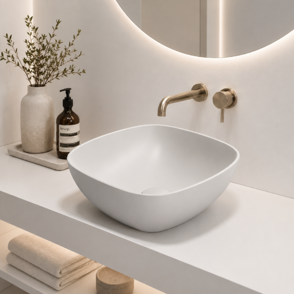 Picture of Nubes rectangular basin, ceramic, freestanding, light grey, matte, 40x35cm