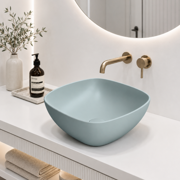 Picture of Nubes rectangular basin, ceramic, freestanding, ice mint, matte, 40x35cm