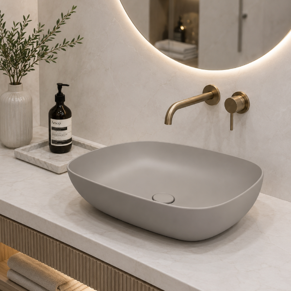Picture of Nubes rectangular basin, ceramic, freestanding, light brown, matte, 60x38cm