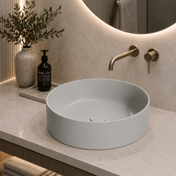 Picture of Kube x round basin, ceramic, countertop, light grey, matte, 45 cm
