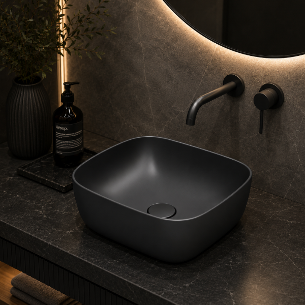 Picture of Nubes rectangular basin, ceramic, freestanding, anthracite, matte, 40x35cm