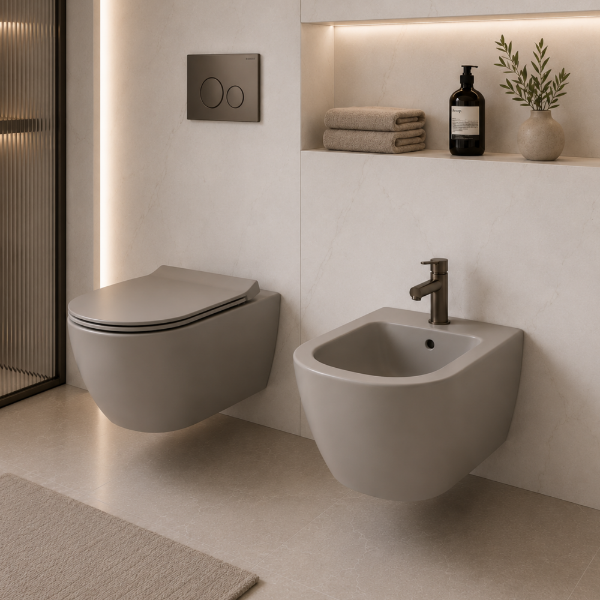 Picture of Pura bidet, ceramic, wall hung, light brown, matte, 55x36cm