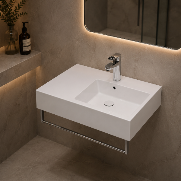 Picture of Kube x rectangular basin, ceramic, countertop/wall hung, white, glossy, 40x35cm