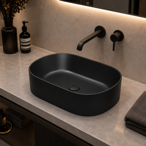Picture of Kube x oval basin, ceramic, freestanding, anthracite, matte, 60x37cm