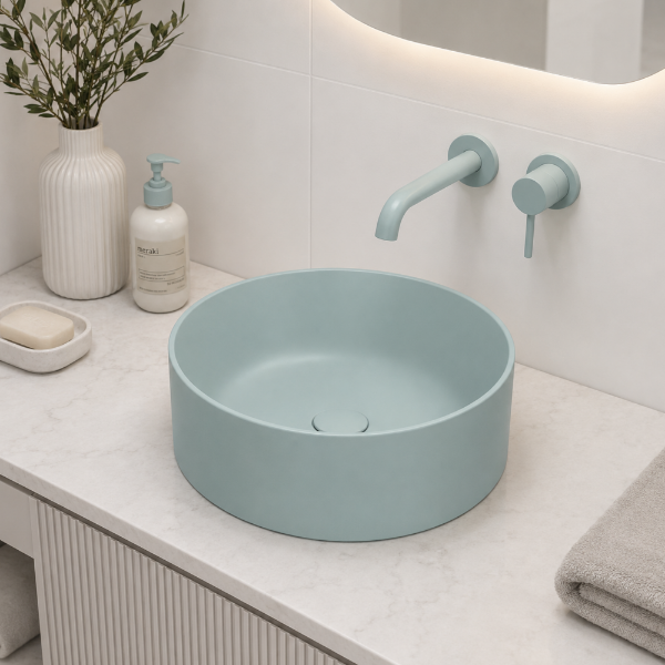 Picture of Kube x round basin, ceramic, countertop, ice mint, matte, 45 cm