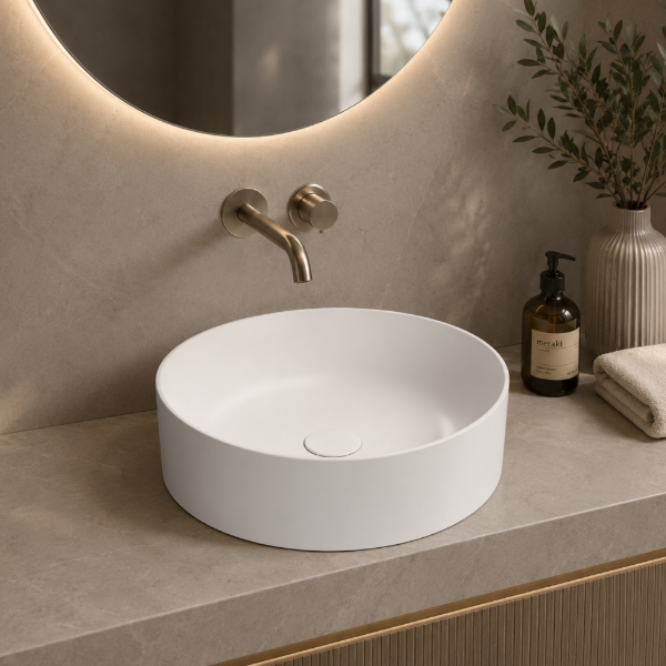 Picture of Kube x round basin, ceramic, countertop, white, matte, 45 cm