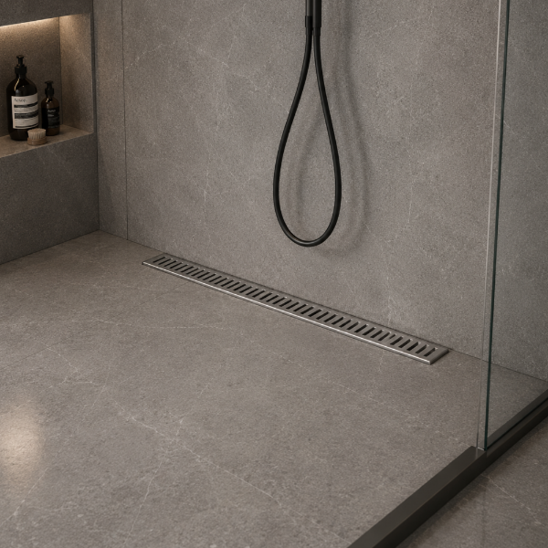 Picture of Pd5 drain, stainless steel, side outlet, black, 400mm
