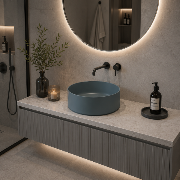 Picture of Kube x round basin, ceramic, countertop, agave, matte, 45cm