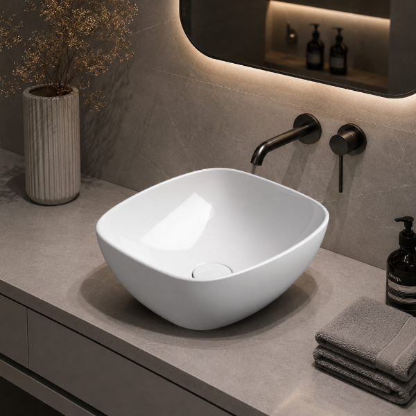 Picture of Pube x rectangular basin, ceramic, freestanding, white, glossy, 40x35cm